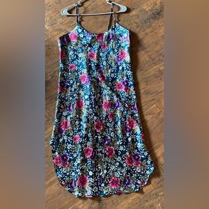 Midi floral silky slip dress adjustable spaghetti straps side slits size medium
